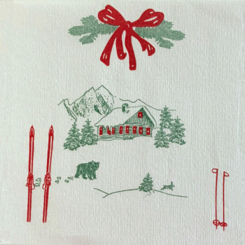 Paviot My Cabane white Servietten printed mit green and red Motive mountain hut,